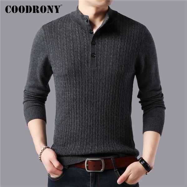 

coodrony brand fashion button turtleneck sweater men winter thick warm sweaters pull homme pure merino woolen pullover men 93037, White;black
