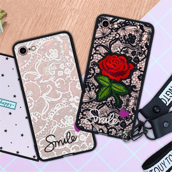

мода сексуальная 3d роза цветок чехол для телефона apple iphone 6 6s 7 8 plus x 11 женщина кружева задняя крышка для iphone se с талрепом