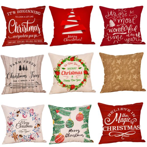 

happy christmas pillow cases linen sofa cushion cover home decor pillow case