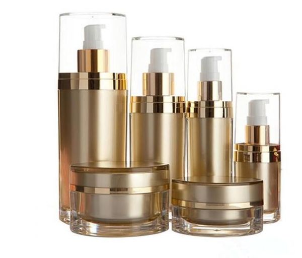 

15/30/60/120ml gold skin care bottle plastic acrylic cream lotion pump bottles 15g 30g 50g cream jar cosmetics container