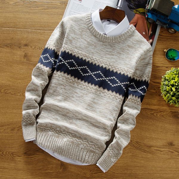 

2018 autumn korean men's diamond round neck pullover shirt sweater slim long-sleeved sweater casual men's clothing, White;black