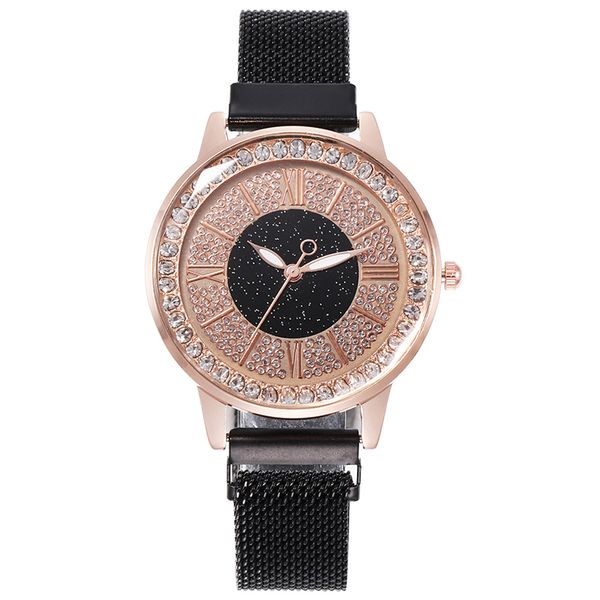 

women watches rhinestone blue black quartz watch fashion ladies wristwatch mesh belt bracelet watches, Slivery;brown