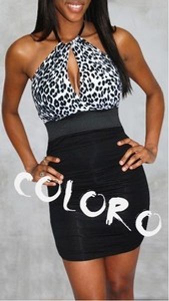 

leopard brest hole exposure dress halter club party dress