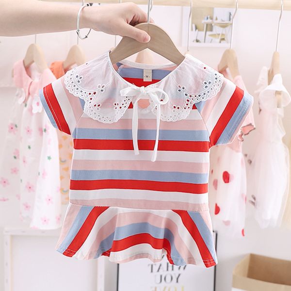 

с короткими рукавами платье 2020 детских случайных девочки полосатых юбки детской принцессой платье моды детьми дизайнер одежды для девочек, Red;yellow