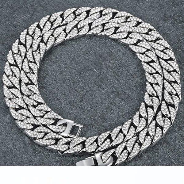 

mens женщин цепи ожерелье hiphop iced out снаряженная кубинский белый позолоченные clear стразы ожерелье 18-30inch, Silver