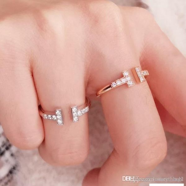 

2019 spring and summer new listing europe and america simple double t diamond ring s925 sterling silver t word opening diamond ring female