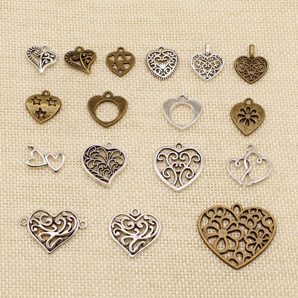 

60 pieces wholesale jewelry lots beautiful hollow heart hj203, Bronze;silver