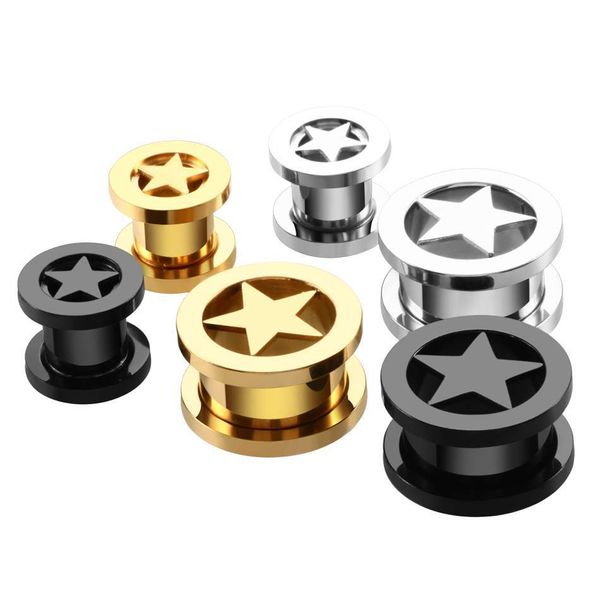 

2pcs/lot 6mm 16mm gold silver stainless steel ear plugs flesh tunnel star double flared tunnel body piercing jewelry, Slivery;golden
