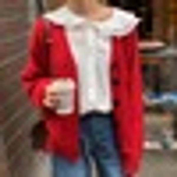 

2019 spring women loose knitting cardigans long sleeve v neck solid knitted casual coats femme oversize outerwears red, White;black