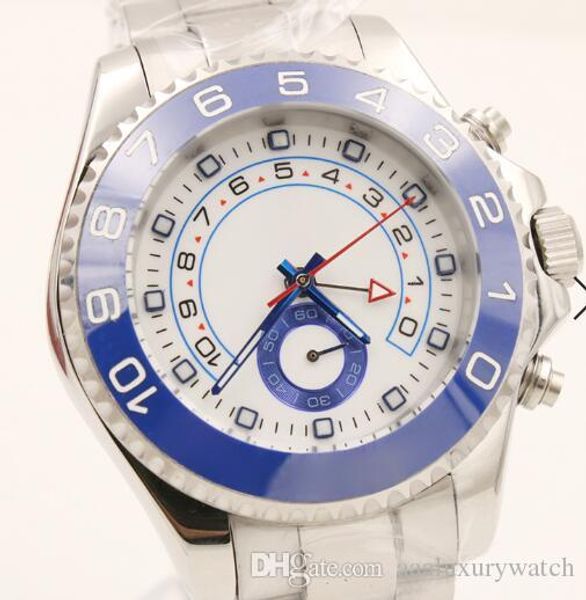 

44mm white dial automatic mens watches with rotating blue ring stainless steel bezel index hour markers men watch wristwatches, Slivery;brown
