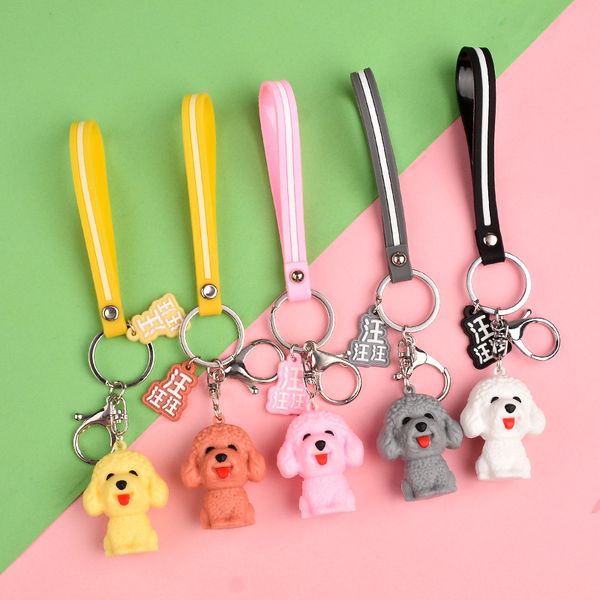 

2019 cartoon cute 3d teddy dog doll keychains women girls charm bags key chain accessories pendant car new key ring gifts, Silver