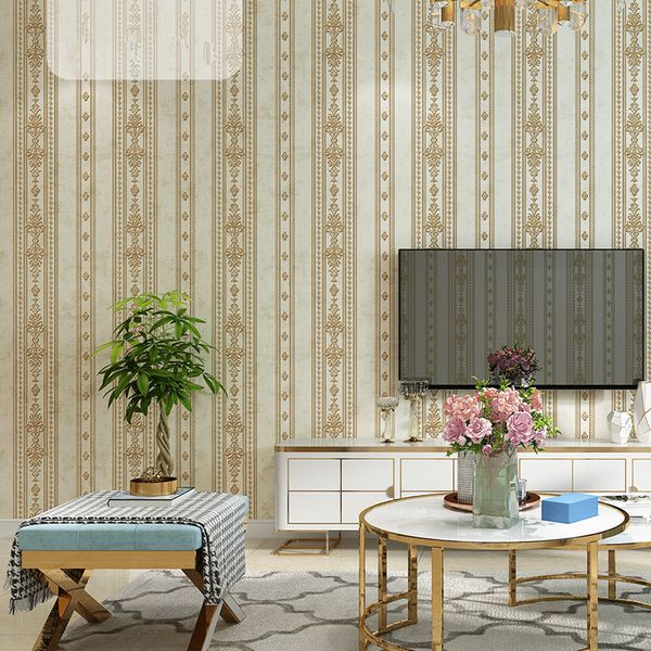 

good quality european 3d luxury high-end atmospheric non-woven wallpaper bedroom living room tv background stripe wall paper home