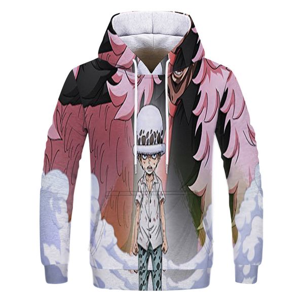 

mens designer new cartoon one piece 3d digital printing hoodie, Black