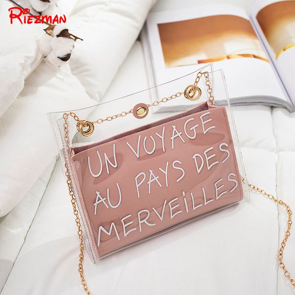 

transparent women's crossbody bag clear handbag letter jelly shoulder bag 2019 korean version of messenger ladies chain