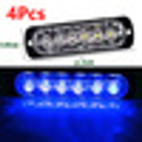 

4pcs high power 12v/24v 6led 18w blue car truck emergency strobe flash warning light car truck hazard flash strobe light
