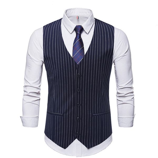 

2019 gentleman men's suit single breasted classic vertical stripe vest business clothes jacket man leisure groomsman vest, Black;white