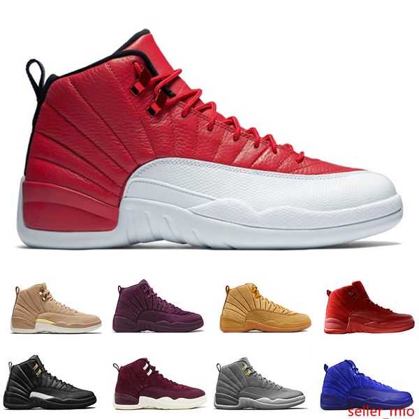 

12 12s mens basketball shoes wheat dark grey bordeaux flu game the master taxi playoffs psny purple blue red suede trainers sports sneakers