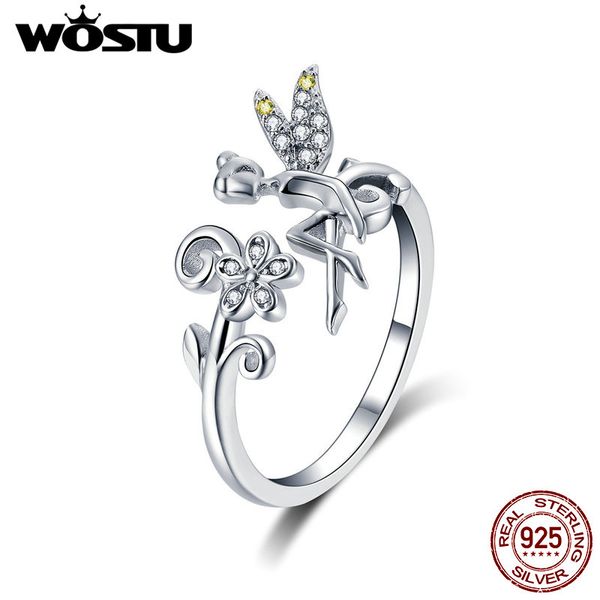 

wostu 2019 новый дизайн стерлингового серебра 925 цветочная фея эльф кольцо палец регулируемый размер обручальные кольца для женщин ювелирны, Silver