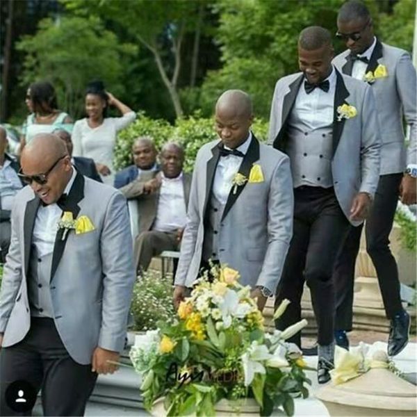 

men's suits & blazers design grey/blue suit black lapel double breasted vest slim fit wedding for men groom tuxedo man groomsmen, White;black