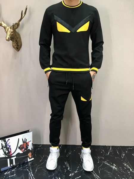 

mens designer tracksuits sports suit new 2019 sweater men tracksuit slim two-piece fashion drilling casual suit yellow eyes size -4xl, Gray