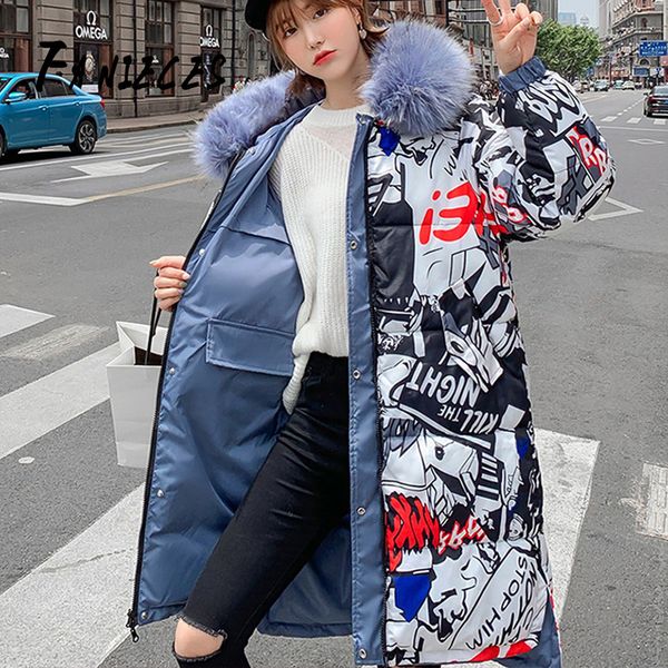 

positive wear 2019 women winter jackets down cotton fur hooded coat plus size parkas mujer coats long ins fashion female coats, Tan;black