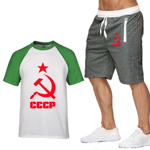 

2020 summer fashion t shirts men russian ussr soviet union moscow russia mens casual cotton t shirts+pants suit, Gray