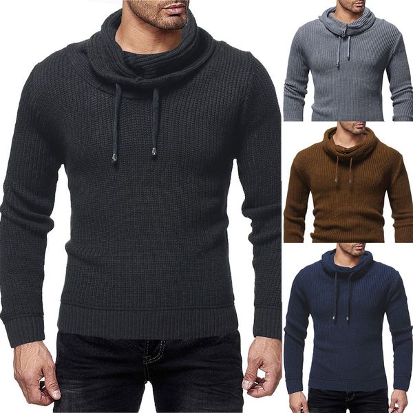 

fashion men's autumn winter solid pullover knitted trutleneck sweater blouse top, White;black