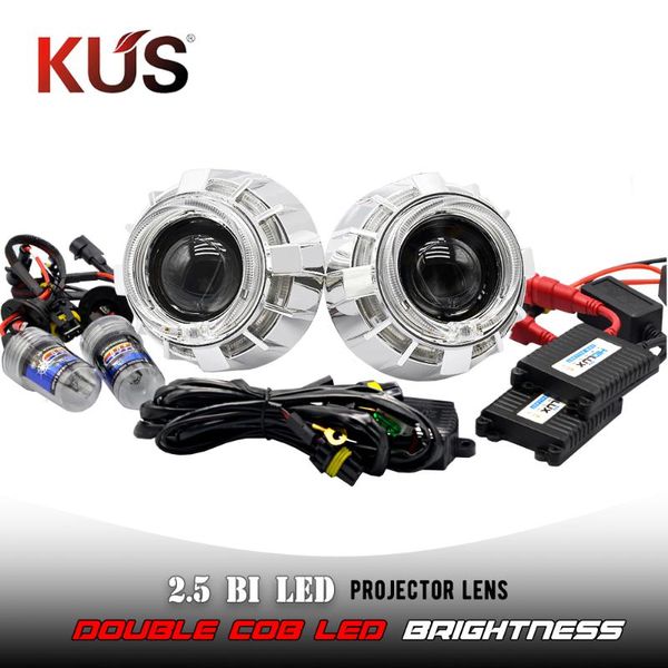 

mini 2.5 double led angel eyes drl bi-xenon projector car headlight lens h1 35w hid xenon kit retrofit diy accessories retrofit