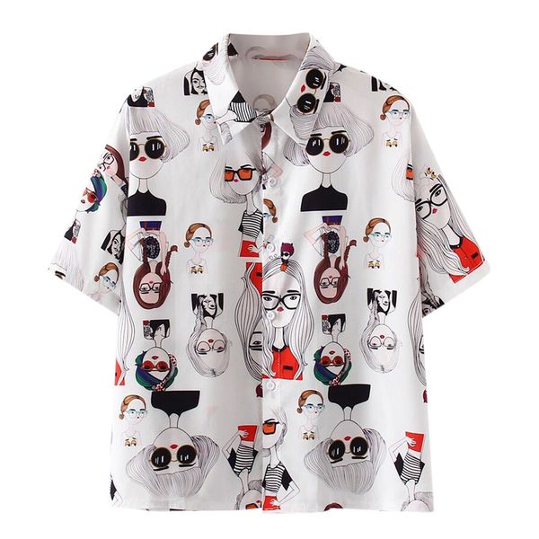 

fashion women blouse short sleeve vintage print korean shirt casual blouse blusas mujer de moda 2019 bluzki damskie, White
