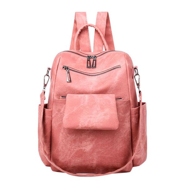 

women's backpack fashion pu leather backpack simple solid color large capacity backpacks teenagers rucksack travel bag #20