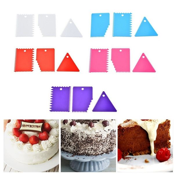 

hoomall 3pcs plastic multifunctional scraper irregular teeth edge diy cream scraper cake edge smoother baking decorating tool