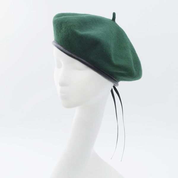 

new wool beret hats solid color beret ladies cap adjustable female autumn and winter fashion pu leather bag side hat, Blue;gray