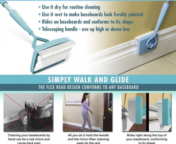 

baseboard buddy simply glide and dust extendable microfiber cleaner washes