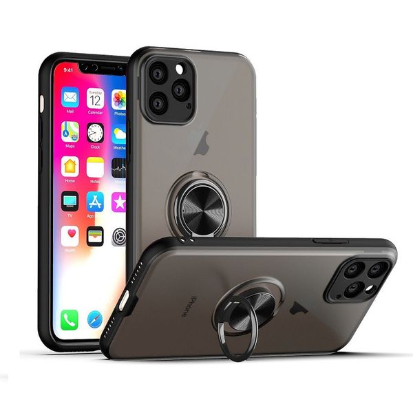 

anti-fingerprint matte phone case magnetic car ring holder hard pc armor case for iphone 11 xr xs max 6 7 8 plus samsung note 10 note 10 pro