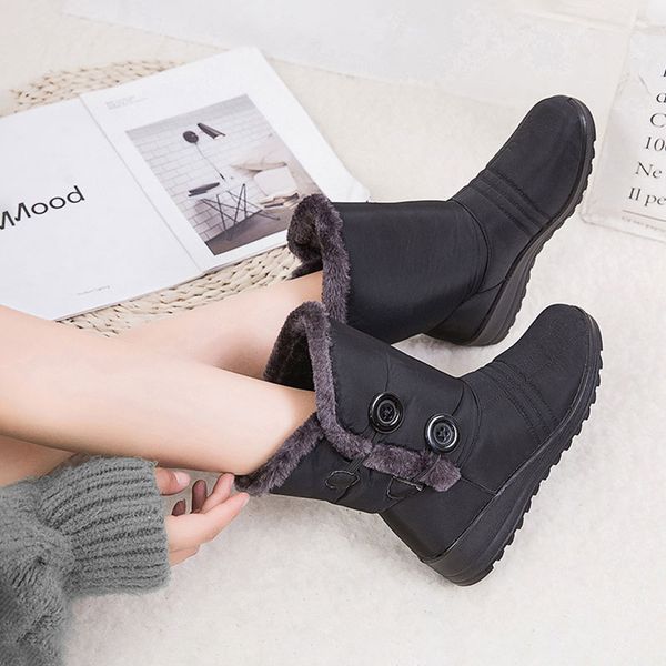 

women boots 2019 fashion ankle boots women round toe warm female shoes woman plush snow boot shoes winter ladies, Black