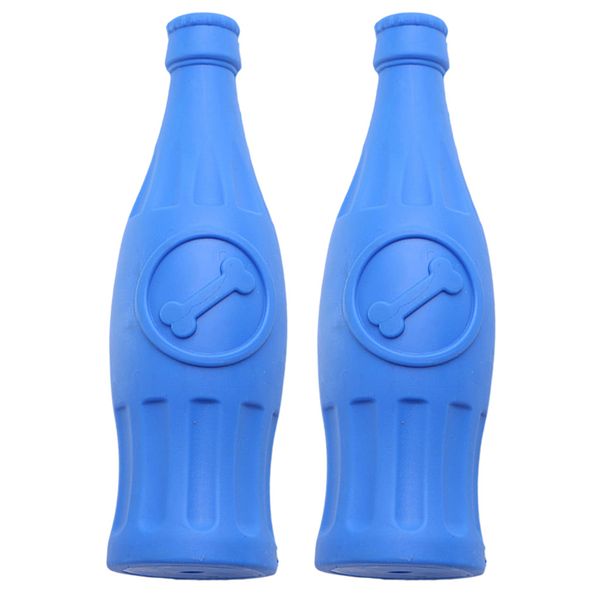 

2x durable rubber bottle shaped pet chewing toys medium dog playing toy blue