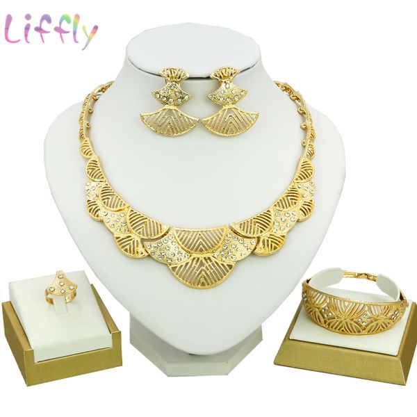 

dubai jewelry sets female bridal jewelry sets half moon crystal necklace earrings bracelet fashion gold plated, Silver