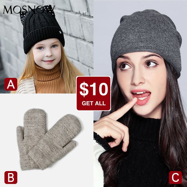 

woman hats children beanies and female gloves set for winter 3 pieces, Blue;gray