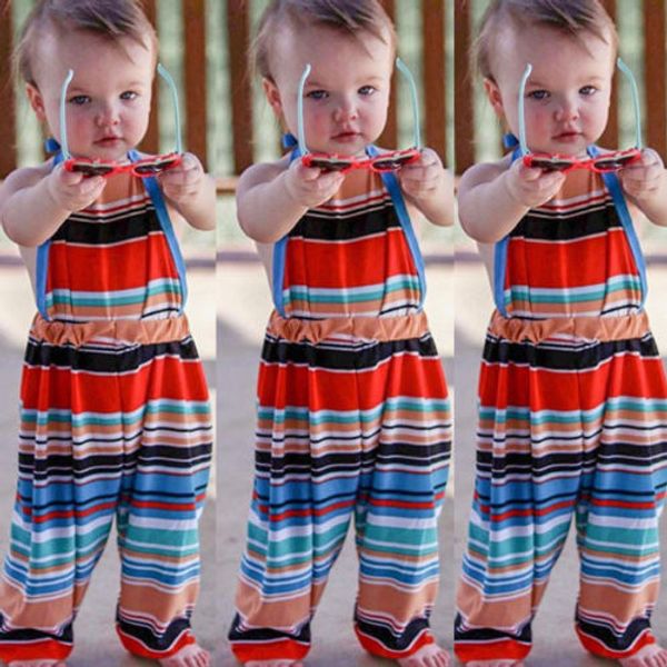 

new kids girls colored halter rompers baby girls summer strap romper toddler casual jumpsuit harem pants clothes chidlren outfit, Blue