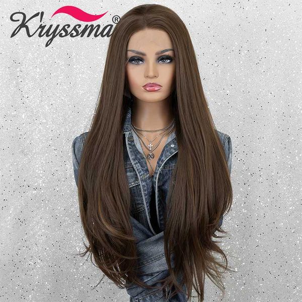 

kryssma коричневый синтетические парики для женщин длинные волны кружева фронт парик женщин косплей парики термостойкие волокна волос, Black