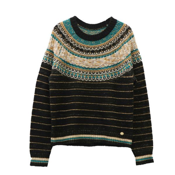 

tvvovvin vintage knitted sweater women clothes 2019 korea fashion new striped patchwork pullover autumn hit color sweater d312, White;black
