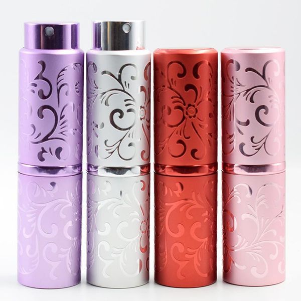 

6colors 15ml pattern perfume bottle mini aluminum empty perfume spray glass scent bottles for essential oils portable packing bottles fa3060