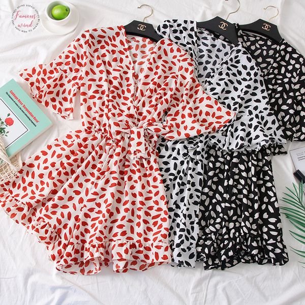 

новое лето женщины шифон пляж игровая одежда v шеи печати цветочные женщины комбинезоны сыпучие отпуск sexy bohemian игровая одежда, Black;white