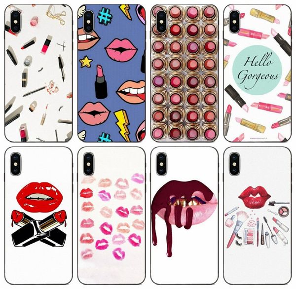 

tongtrade] lips makeup cosmetics lipstick case for iphone 8 7 6s 5s plus x xs 11 pro max samsung s9 s10 5g huawei p7 redmi note 5 case