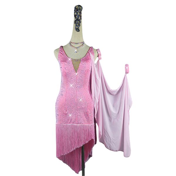 

women competition latin dance dresses custom rhinestones tassel dress child salsa samba dance stage performance clothing, Black;red