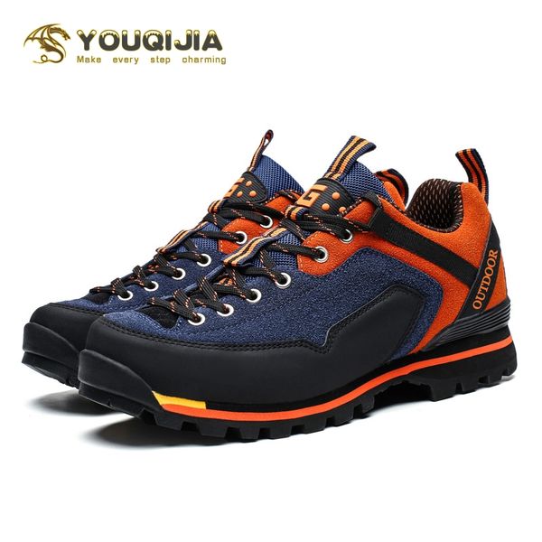 

youqijia winter boots outdoor hiking shoes men waterproof leather shoes climbing fishing new popular men high top, Black