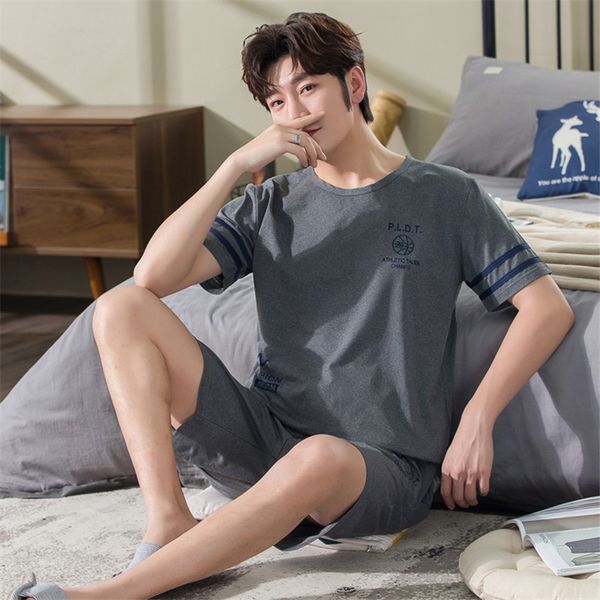 

2020 spring men's pajamas short-sleeved men's pajamas set cotton set home service l-3xl, Black;brown