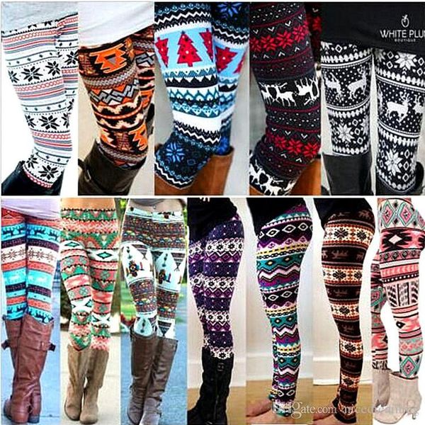 Mini ordem 20 pcs Novas leggings 3D para meninas Papai Noel de natal natal floco de neve veado impressos mulheres leggings esticar bodycon calças um tamanho quente