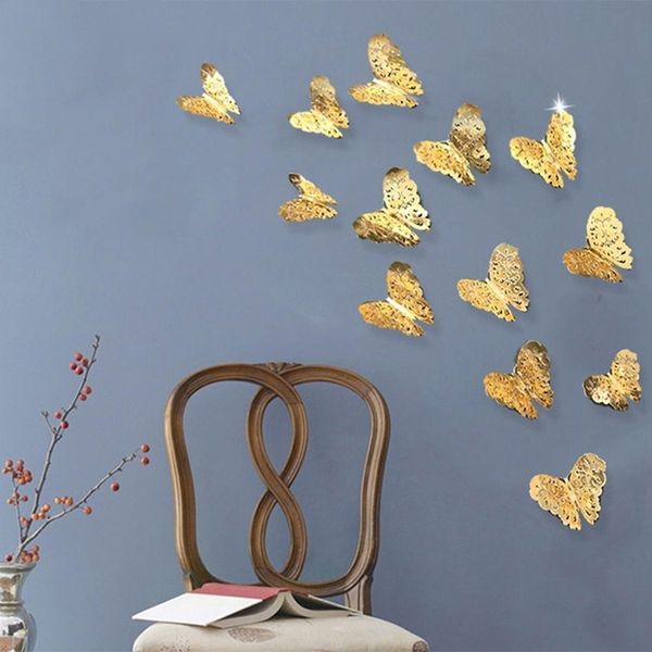 

12pcs hollow-out butterfly wall sticker elegant metal texture mural wall decoration for living bedroom gift wallpaper other home decor