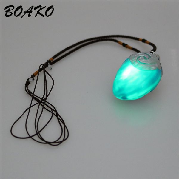 

boako necklace led music sound ocean romance rope chain necklaces blue stone te fiti heart pendants necklace collar mujer, Silver